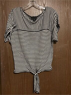 Metaphor Black and White Striped Tie-Front Top